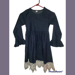 Lace chambray denim ruffle bell sleeve dress girls 6 7 8 boutique